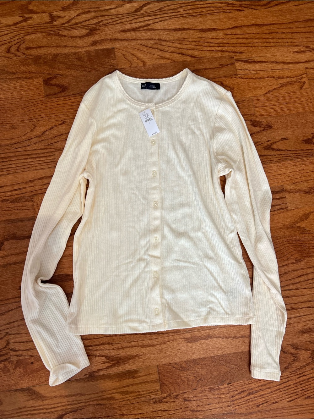 GAP Cream Ribbed Button-Front Long Sleeve Top